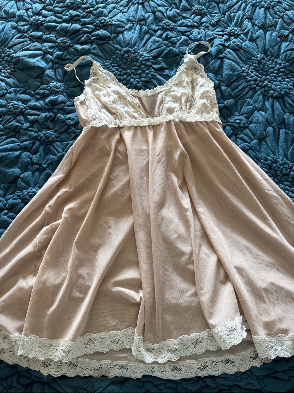 Lace-Trim Slip Dress Nightgown in tan and cream Hanky Panky